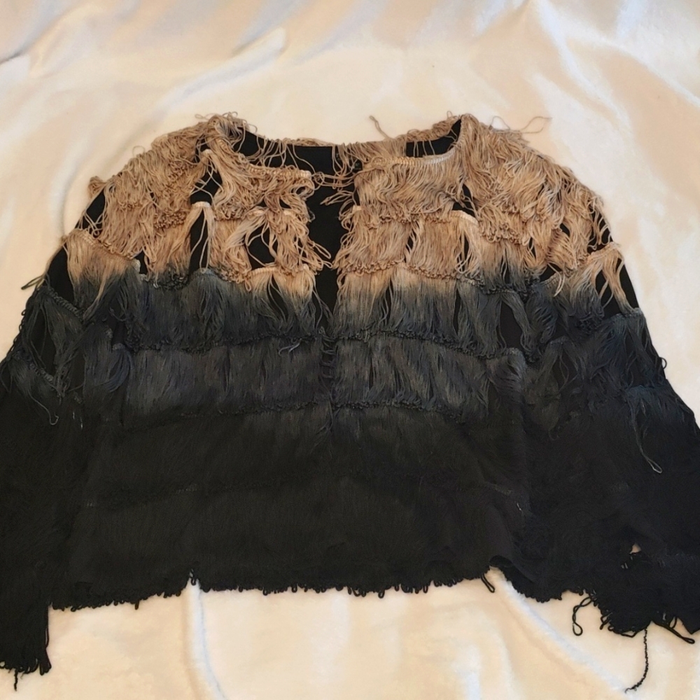 Topshop Loop fringe hombre jacket,hook & eye closure size 10